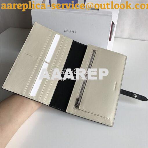 Replica Celine Strap medium/large multifunction wallet in black graine 12