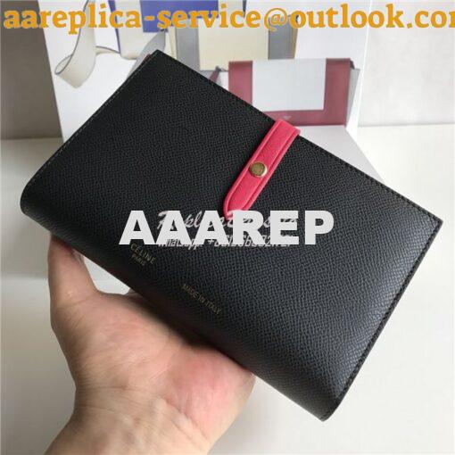 Replica Celine Strap medium/large multifunction wallet in black graine 10