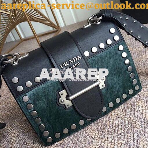 Replica Prada Cahier Small Calf Hair Studded green Shoulder Bag 1BD045 5