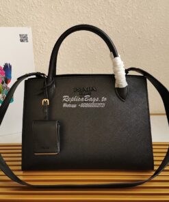 Replica Prada Monochrome black Saffiano Leather Bag