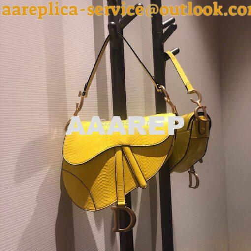 Replica Dior Saddle Bag in Python Leather Yellow 3