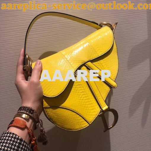 Replica Dior Saddle Bag in Python Leather Yellow 4