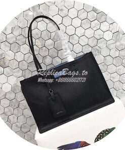 Replica Prada Etiquette calf leather tote 1bg122 Black