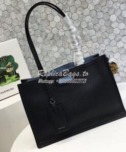 Replica Prada Etiquette calf leather tote 1bg122 Black 2