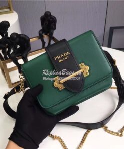 Replica Prada Cahier two-tone leather shoulder bag 1BL004 billiard gre