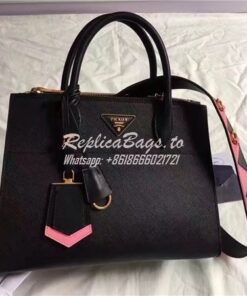 Replica Prada Paradigme Black Bag with pink luggage tag 1ba102 1ba103