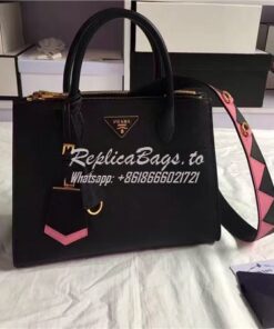 Replica Prada Paradigme Black Bag with pink luggage tag 1ba102 1ba103 2