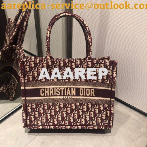 Replica Dior Book Tote bag in burgundy Oblique Embroidered Canvas 10