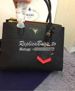 Replica Prada Paradigme Black Bag with red luggage tag 1ba102 1ba103