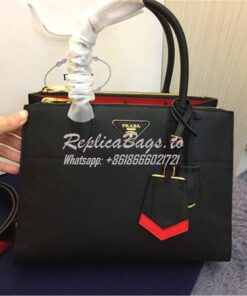 Replica Prada Paradigme Black Bag with red luggage tag 1ba102 1ba103 2