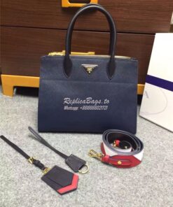 Replica Prada Paradigme Dark Blue Bag with red luggage tag 1ba102 1ba1