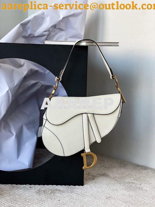 Replica Dior Saddle Bag in Grained Calfskin White 3