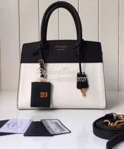 Replica Prada Esplanade Saffiano & Leather Bag Black & White