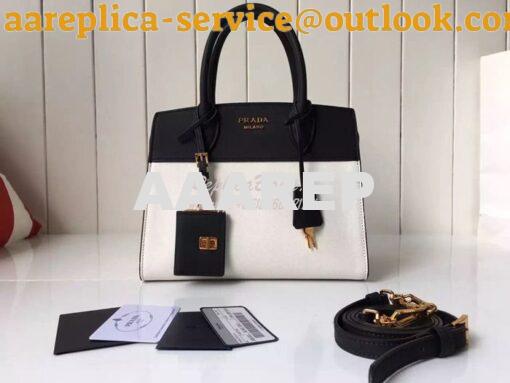 Replica Prada Esplanade Saffiano & Leather Bag Black & White