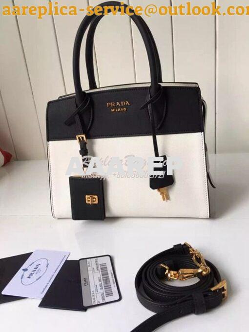 Replica Prada Esplanade Saffiano & Leather Bag Black & White 2