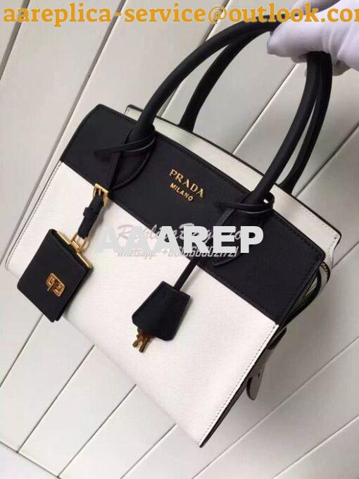 Replica Prada Esplanade Saffiano & Leather Bag Black & White 3