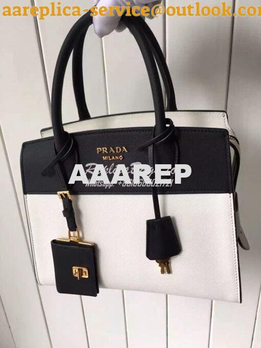 Replica Prada Esplanade Saffiano & Leather Bag Black & White 4