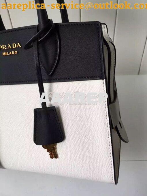 Replica Prada Esplanade Saffiano & Leather Bag Black & White 6