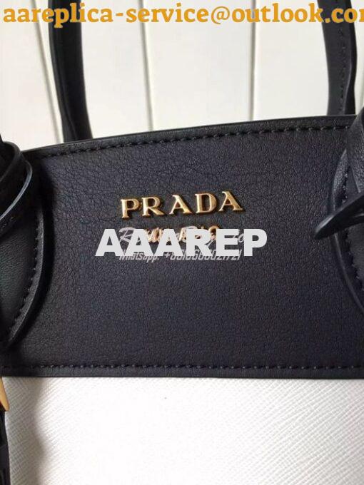 Replica Prada Esplanade Saffiano & Leather Bag Black & White 7