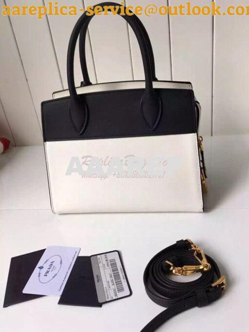 Replica Prada Esplanade Saffiano & Leather Bag Black & White 8