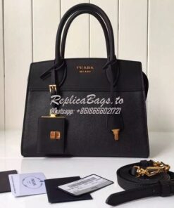 Replica Prada Esplanade Saffiano & Leather Bag Black