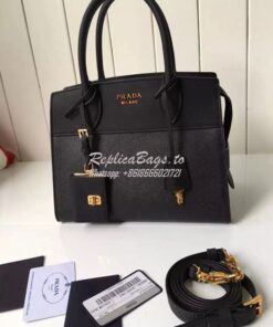 Replica Prada Esplanade Saffiano & Leather Bag Black 2