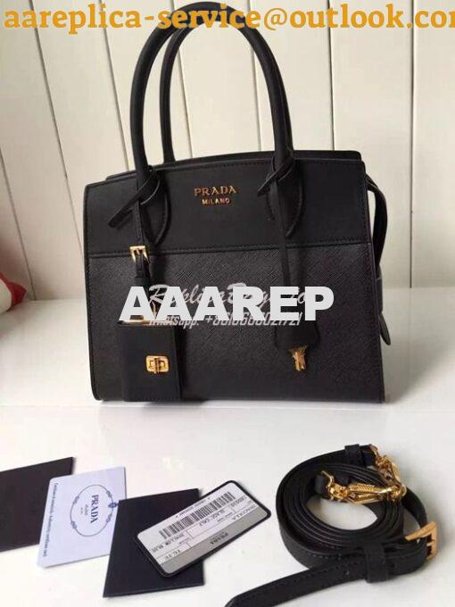 Replica Prada Esplanade Saffiano & Leather Bag Black 2