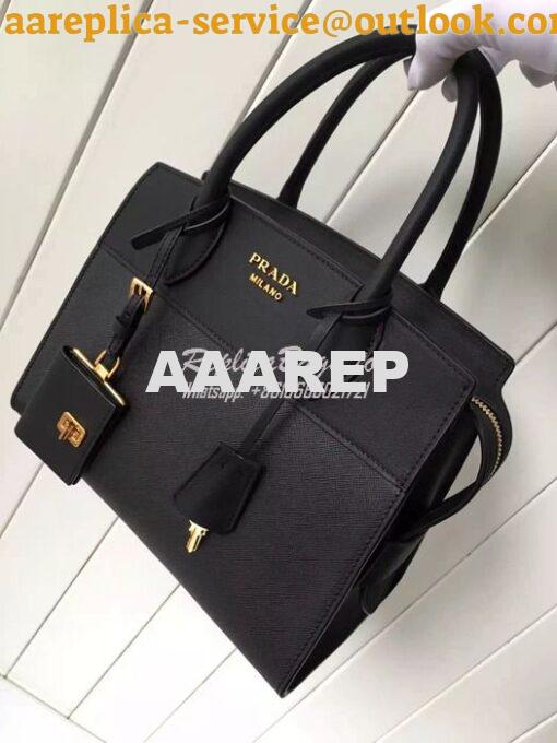 Replica Prada Esplanade Saffiano & Leather Bag Black 4