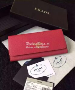 Replica Prada 1M1132 Saffiano Leather Long Fold Wallet Red