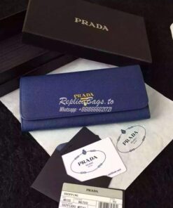 Replica Prada 1M1132 Saffiano Leather Long Fold Wallet Dark Blue