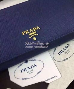 Replica Prada 1M1132 Saffiano Leather Long Fold Wallet Dark Blue 2