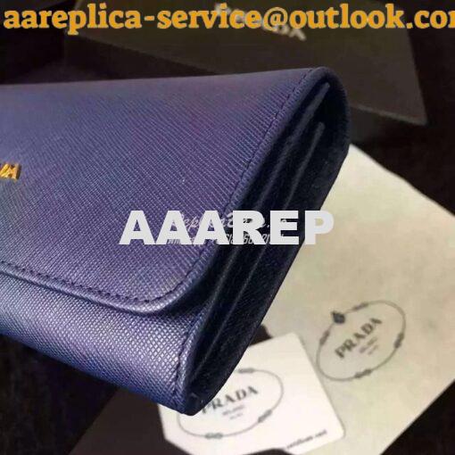 Replica Prada 1M1132 Saffiano Leather Long Fold Wallet Dark Blue 4