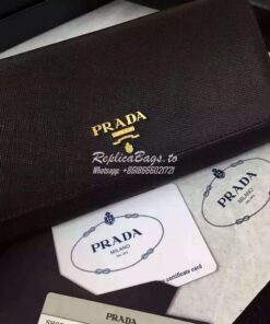 Replica Prada 1M1132 Saffiano Leather Long Fold Wallet Black 2