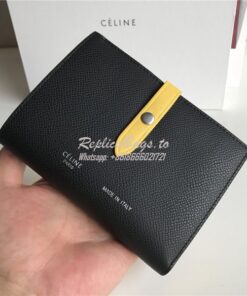 Replica Celine Strap medium/large multifunction wallet in black graine