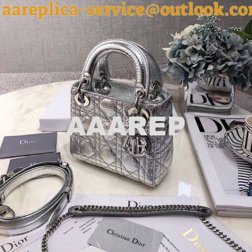 Replica Christian Dior Lady Dior Grained Metallic Silver Bag