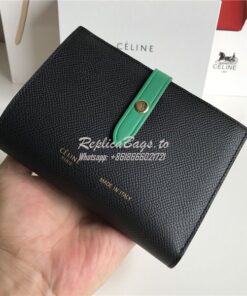 Replica Celine Strap medium/large multifunction wallet in black graine