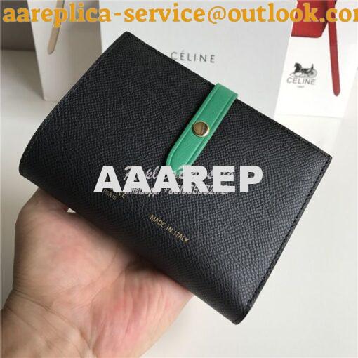 Replica Celine Strap medium/large multifunction wallet in black graine