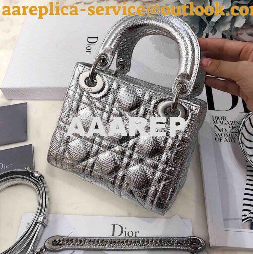 Replica Christian Dior Lady Dior Grained Metallic Silver Bag 7