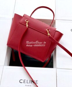 Replica Celine Nano Belt Bag In red Grained Calfskin 185003 2