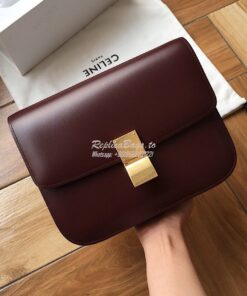 Replica Celine Classic Box Bag in Smooth Calfskin Maroon