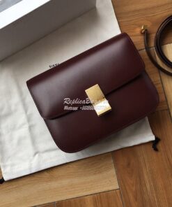 Replica Celine Classic Box Bag in Smooth Calfskin Maroon 2