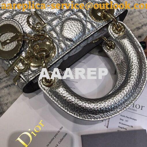 Replica Dior Mini Lady Dior in Grained Calfskin Metallic Silver 3