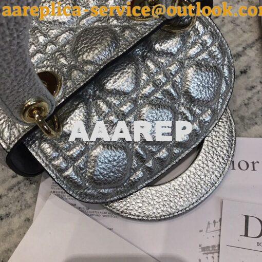 Replica Dior Mini Lady Dior in Grained Calfskin Metallic Silver 5