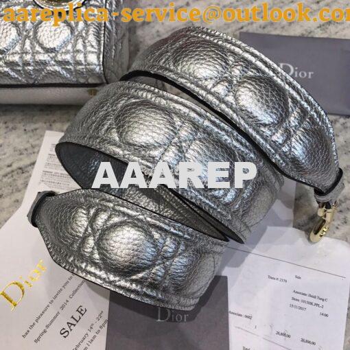 Replica Dior Mini Lady Dior in Grained Calfskin Metallic Silver 7