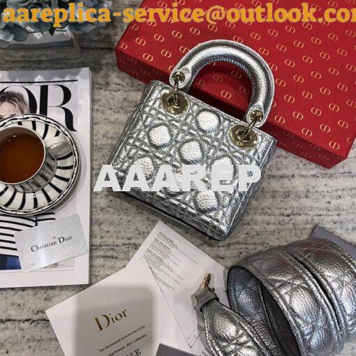 Replica Dior Mini Lady Dior in Grained Calfskin Metallic Silver 8