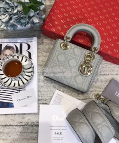 Replica Dior Mini Lady Dior in Grained Calfskin Grey