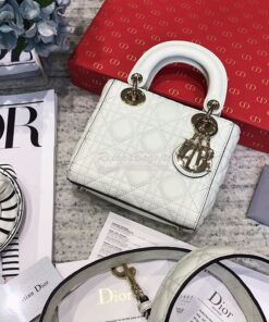 Replica Dior Mini Lady Dior in Grained Calfskin White