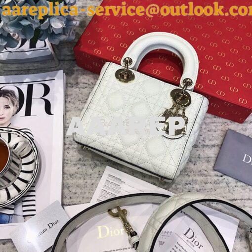 Replica Dior Mini Lady Dior in Grained Calfskin White