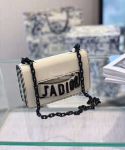 Replica Dior Mini J'adior Flap Bag In White Calfskin with Black Metal