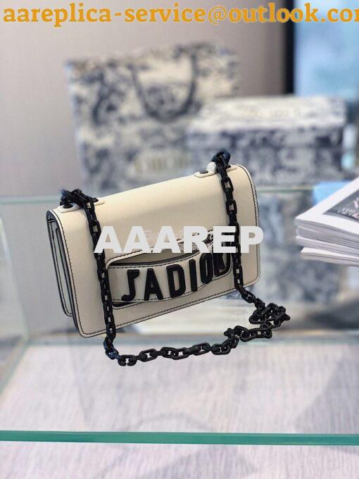 Replica Dior Mini J'adior Flap Bag In White Calfskin with Black Metal